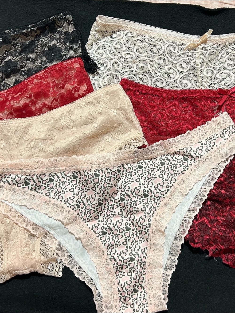 💚5 for $25💚 Lace and Leopard Print Bikini Panty Set - Red, Black, Cream